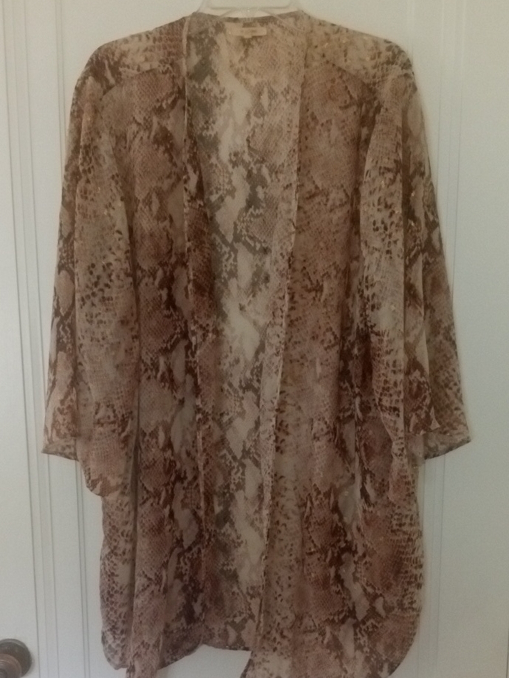 Lightweight Brown Snake-Print Kimono gold accent 2x